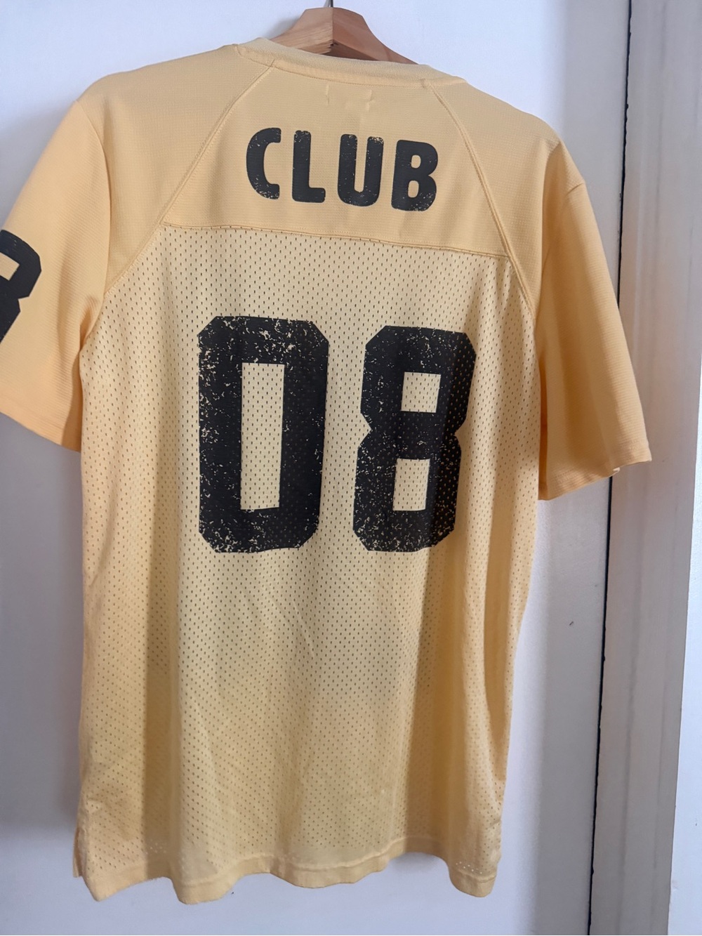 Monki Yellow Mesh Tee Dress with Black '08' Graphic